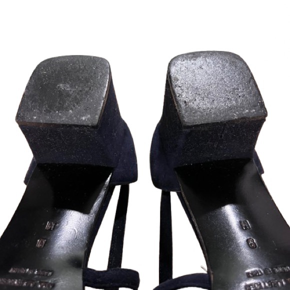 Vintage Yves Saint Laurent Cross Strap Navy Blue Suede Block Heel … - Picture 7 of 8